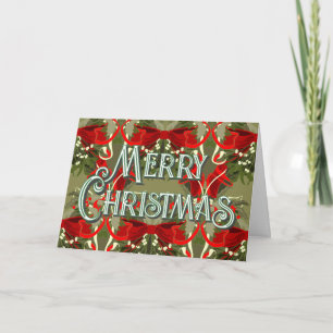 Tarjeta De Agradecimiento Vintage Mistletoe y HollyChristmas Greet Card