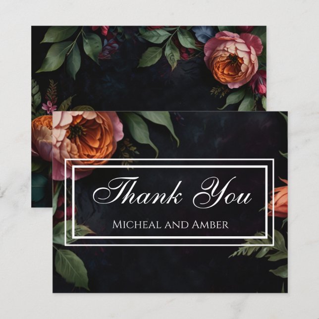 Tarjeta De Agradecimiento Vintage moody rosas de boho floral oscuro (Anverso / Reverso)