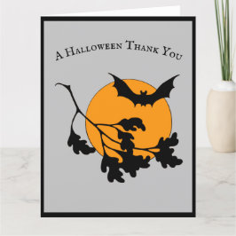 Tarjeta De Agradecimiento Vintage Naranja de Halloween Moon Flying Bats