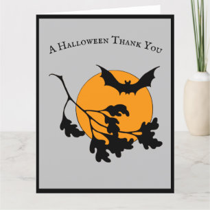 Tarjeta De Agradecimiento Vintage Naranja de Halloween Moon Flying Bats