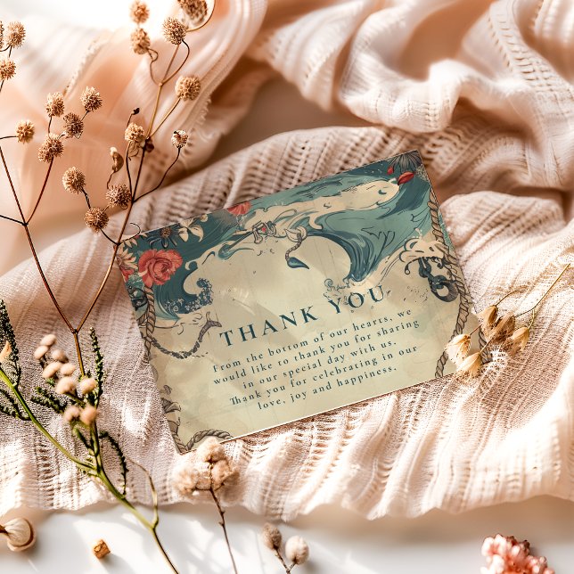 Tarjeta De Agradecimiento Vintage Nautical Waves & Rope Wedding (Subido por el creador)