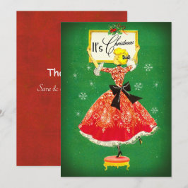 Tarjeta De Agradecimiento Vintage navidad marco verde purpurina rojo chica