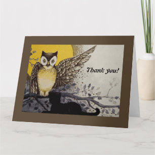 Tarjeta De Agradecimiento Vintage Night Owl Wing en Branch Moon