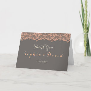 Tarjeta De Agradecimiento Vintage Peach Gray Lace Boda GRACIAS