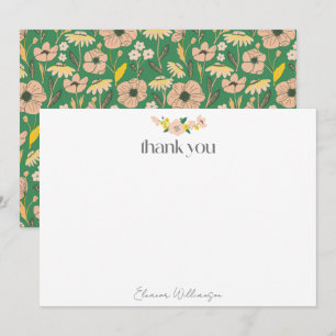 Tarjeta De Agradecimiento Vintage Personalizado floral verde rosa