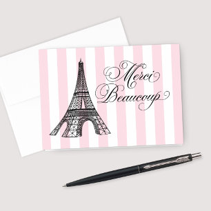 Tarjeta De Agradecimiento Vintage Pink Eiffel Tower Paris Bridal Shower