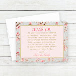Tarjeta De Agradecimiento Vintage Pink Floral Garden Baby Shower<br><div class="desc">Boda con temática de fiesta de jardín vintage gracias nota diseño de tarjeta presenta un hermoso patrón de rosas florales que enmarcan la redacción y los suaves colores pastel - rosa rubio,  verde azul vintage y oro. Personalice el texto del personalizado con su mensaje de agradecimiento.</div>