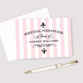 Tarjeta De Agradecimiento Vintage Pink Paripes Stripes Bridal Shower