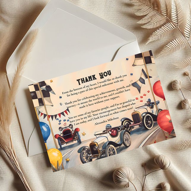 Tarjeta De Agradecimiento Vintage Racing Boys Birthday Party (Subido por el creador)