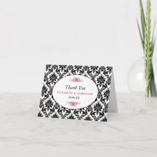 Tarjeta De Agradecimiento Vintage Red Black & White Damask Wedding Gracias