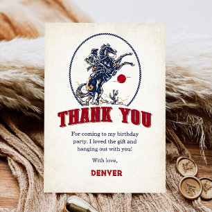 Tarjeta De Agradecimiento Vintage Red Cowboy Rodeo Birday