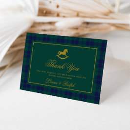 Tarjeta De Agradecimiento Vintage Rocking Horse Classic Plaid Baby Shower