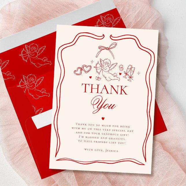 Tarjeta de agradecimiento vintage rojo Cupido quer (Subido por el creador)
