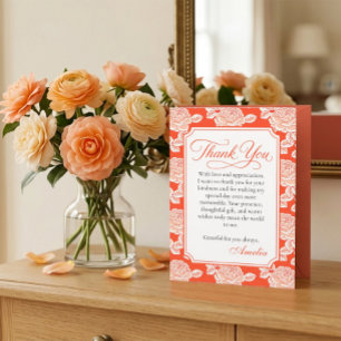 Tarjeta de agradecimiento vintage rosa coral peoní