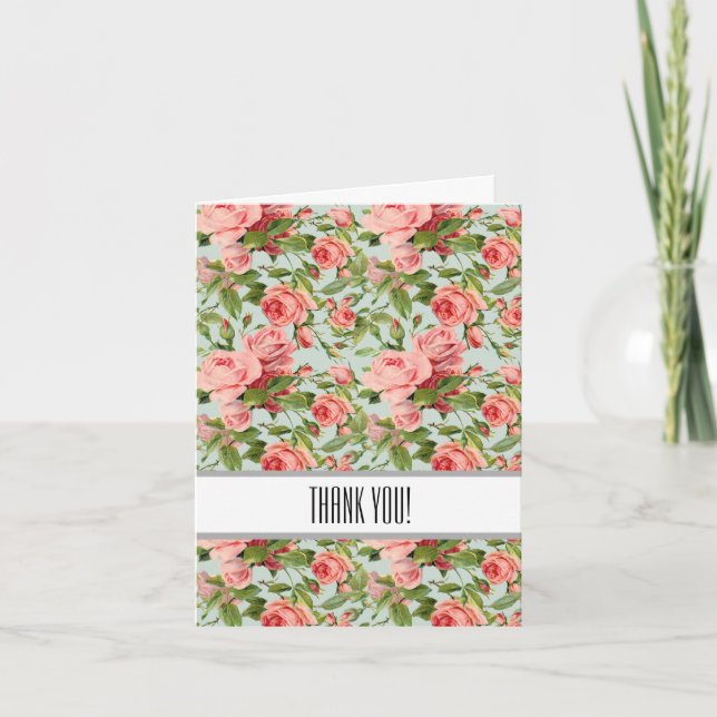 Tarjeta De Agradecimiento Vintage Rosa Rosa (Anverso)