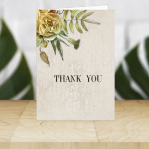 Tarjeta De Agradecimiento Vintage Shabby-Moda Rosas de oro y Damask Wedding