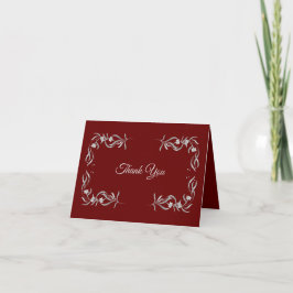 Tarjeta De Agradecimiento Vintage Silver Floral Pattern Red Elegant Wedding