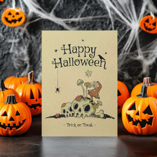 Tarjeta De Agradecimiento Vintage Skull Trick O Trek Happy Halloween