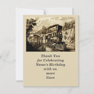 Tarjeta De Agradecimiento Vintage Steam Train Party masculino de cumpleaños