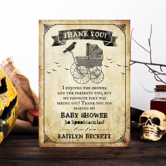Tarjeta De Agradecimiento Vintage Stroller Halloween Baby Shower (Subido por el creador)