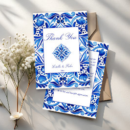 Tarjeta De Agradecimiento Vintage Talavera Azulejo boda de arte popular azul
