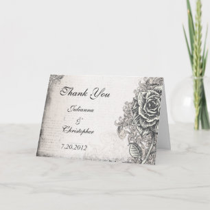 Tarjeta De Agradecimiento Vintage Tattoo Rose Thank You Wedding Card