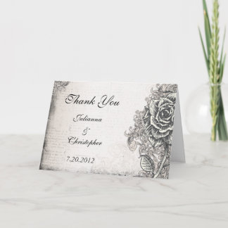 Tarjeta De Agradecimiento Vintage Tattoo Rose Thank You Wedding Card