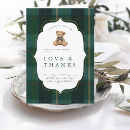 Tarjeta De Agradecimiento Vintage Teddy Bear Plaid Polo Baby Shower