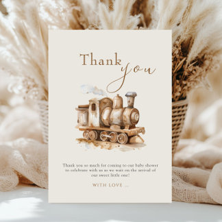 Tarjeta De Agradecimiento Vintage Train Boho Watercolor Baby Shower