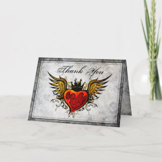 Tarjeta De Agradecimiento Vintage Urban Tattoo Winged Heart Gracias Cartas