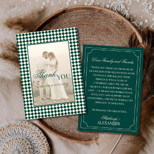 Tarjeta De Agradecimiento Vintage Verde Cuadros Dinero Antiguo Foto Boda
