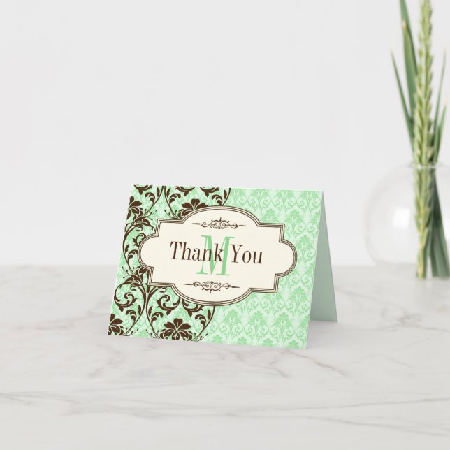 Tarjeta de agradecimiento vintage verde menta con  (Anverso)