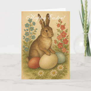 Tarjeta De Agradecimiento Vintage Watercolor Rabbit Bunny Hare Easter Floral