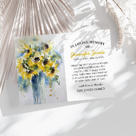 Tarjeta De Agradecimiento Vintage Watercolor Sunflowers Funeral Gracias