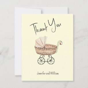 Tarjeta De Agradecimiento Vintage Watercolor Wicker Baby Buggy Baby Shower