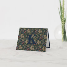 Vintage William Morris Navy Blue Red Chrysanthemum