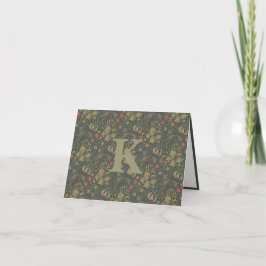 Tarjeta De Agradecimiento Vintage William Morris Navy Blue Red Chrysanthemum