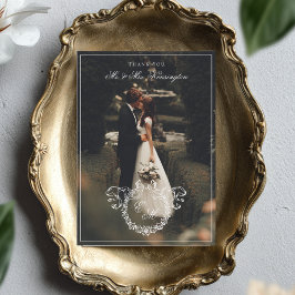 Tarjeta De Agradecimiento Vintage Wreath Monogram Elegant Wedding Full Photo