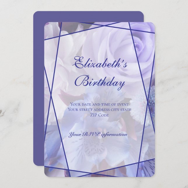 Tarjeta De Agradecimiento Violet Blue Rose Garden Birthday Invitation Card (Anverso / Reverso)