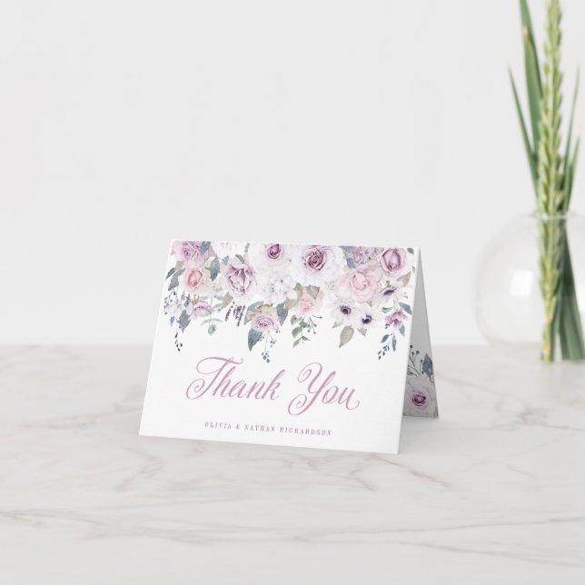 Tarjeta De Agradecimiento Violet Rubor | Boda floral (Anverso)