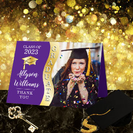 Tarjeta De Agradecimiento Violeta | Foto de tapón de Ola de Grado de Oro Gra