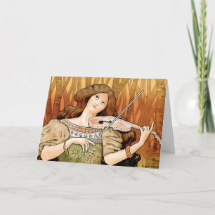 Tarjeta De Agradecimiento Violín Antiguo Art Nouveau Música Elegante