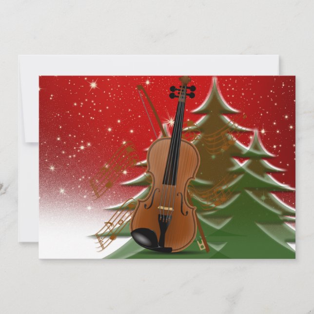 Tarjeta De Agradecimiento Violin at Christmas, Merry Christmas, Card (Anverso)