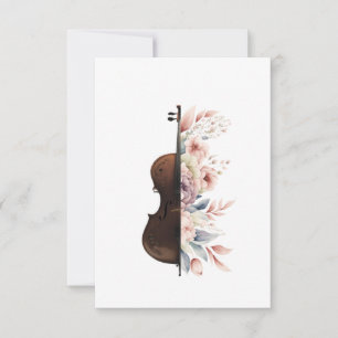 Tarjeta De Agradecimiento Violín entre flores. Bouquet de flores.