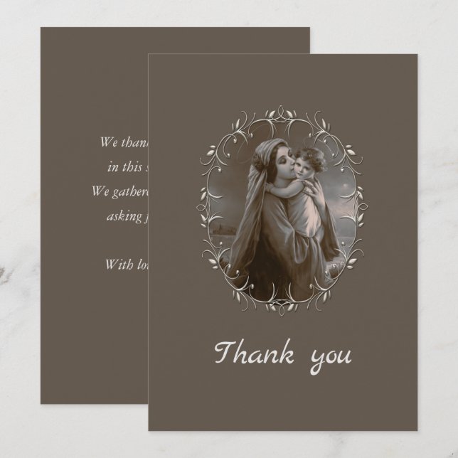 Tarjeta De Agradecimiento Virgen antigua Madonna y Niño con marco de plata (Anverso / Reverso)