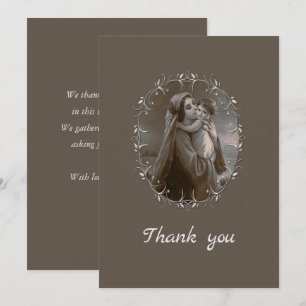 Tarjeta De Agradecimiento Virgen antigua Madonna y Niño con marco de plata