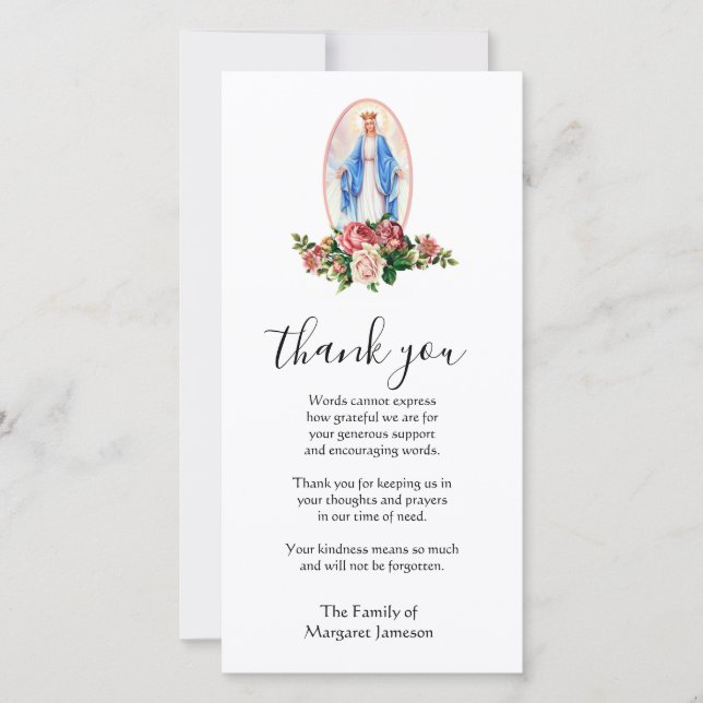 Tarjeta De Agradecimiento Virgen Católica María Condolencia Religiosa (Anverso)