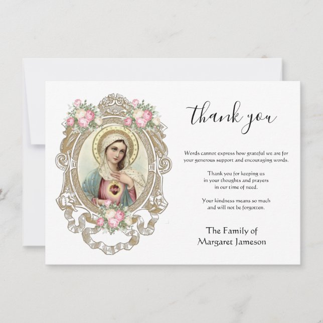 Tarjeta De Agradecimiento Virgen Católica María Condolencia Religiosa (Anverso)