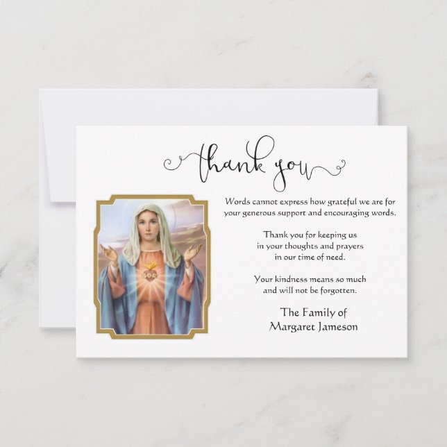 Tarjeta De Agradecimiento Virgen Católica María Gracias Condolencia (Anverso)