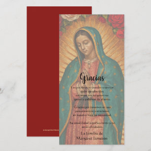 Tarjeta De Agradecimiento Virgen de Guadalupe Funeral Pésame Español